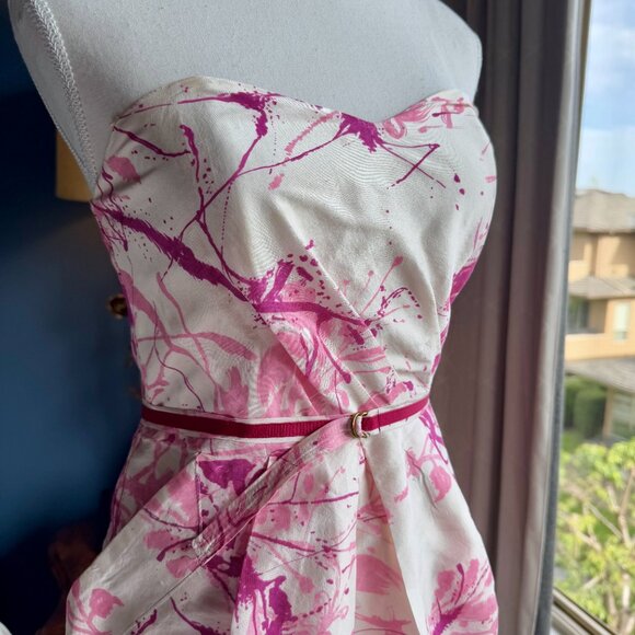 Alexia Admor 100% Silk White with Pink Floral Splatter Design Mini Party Dress - Picture 5 of 15